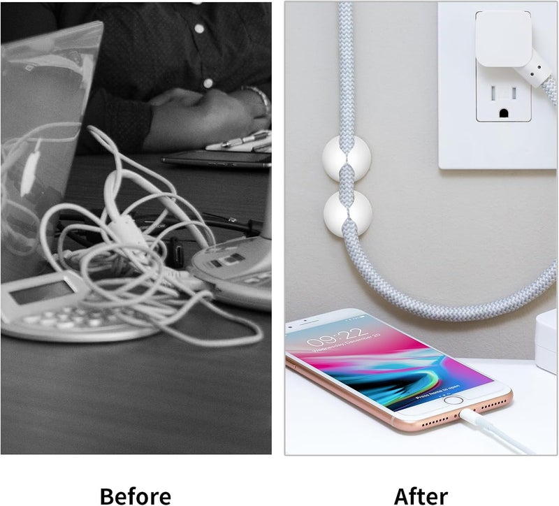 Flezoo Cord Holder Cable Clips, 12PCS White Adhesive Cord Organizer Charger Holder Wire Management Keeper for Nightstand, Desk, Office or Mouse - Image 5